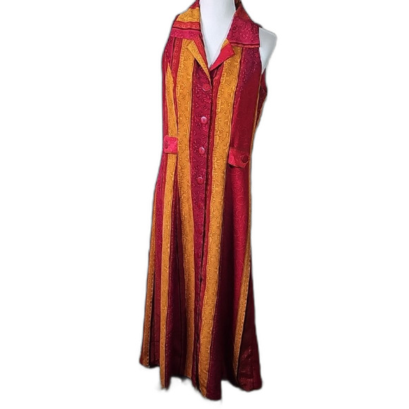 Maxi Dress Button Down Front Cut Out Back Gold And Red Size S/P - Picture 1 of 5